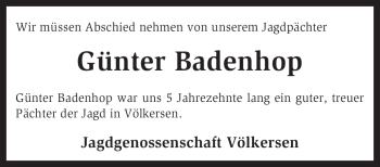 Traueranzeige von Günter Badenhop von KRZ