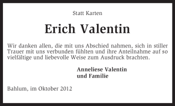 Traueranzeige von Erich Valentin von KRZ