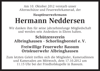 Traueranzeige von Hermann Neddersen von KRZ