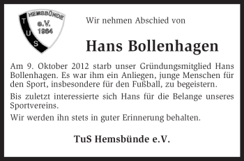 Traueranzeige von Hans Bollenhagen von KRZ