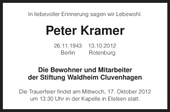 Traueranzeige von Peter Kramer von KRZ