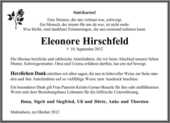 Traueranzeige von Eleonore Hirschfeld von KRZ