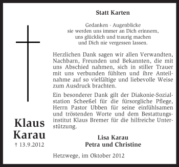 Traueranzeige von Klaus Karau von KRZ