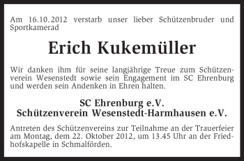 Traueranzeige von Erich Kukemüller von KRZ