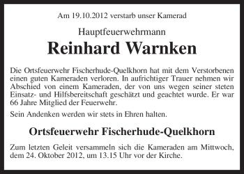 Traueranzeige von Reinhard Warnken von KRZ