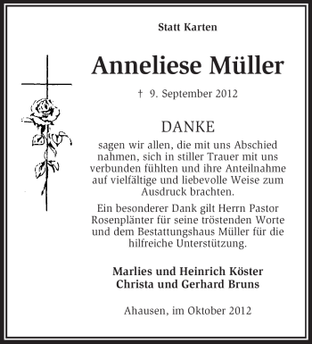 Traueranzeige von Anneliese Müller von KRZ