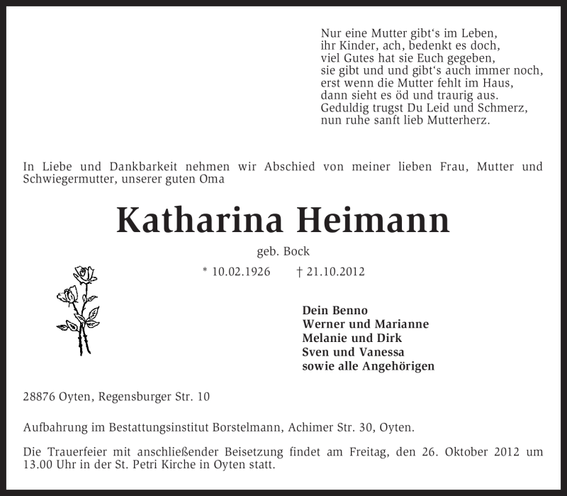 Traueranzeigen Von Katharina Heimann Trauer Kreiszeitung De