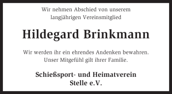 Traueranzeige von Hildegard Brinkmann von KRZ