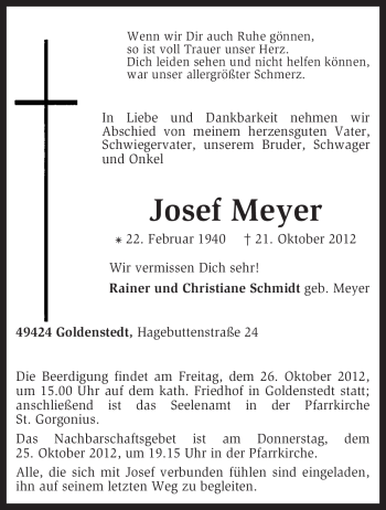 Traueranzeige von Josef Meyer von KRZ