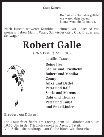 Traueranzeige von Robert Galle von KRZ