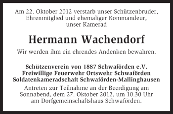 Traueranzeige von Hermann Wachendorf von KRZ