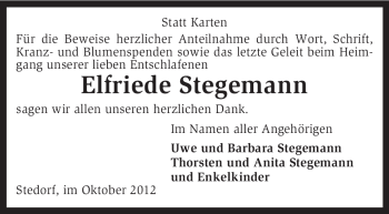 Traueranzeige von Elfriede Stegemann von KRZ