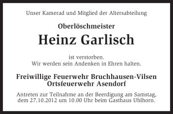 Traueranzeige von Heinz Garlisch von KRZ