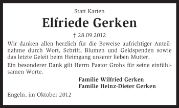 Traueranzeige von Elfriede Gerken von KRZ