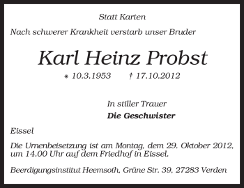 Traueranzeige von Karl Heinz Probst von KRZ