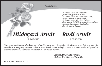 Traueranzeige von Hildegard und Rudi Arndt von KRZ