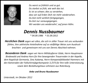 Traueranzeige von Dennis Nussbaumer von KRZ