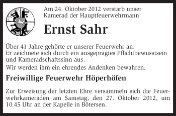 Traueranzeige von Ernst Sahr von KRZ