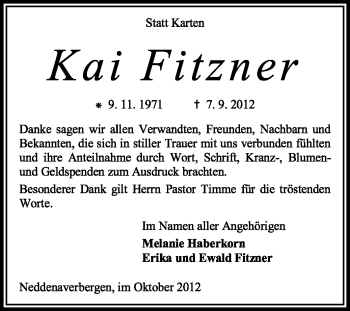 Traueranzeige von Kai Fitzner von KRZ