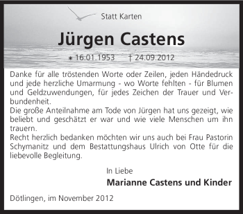 Traueranzeige von Jürgen Castens von KRZ