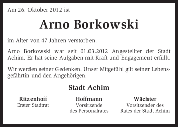 Traueranzeige von Arno Borkowski von KRZ