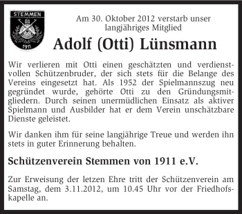 Traueranzeige von Adolf Lünsmann von KRZ