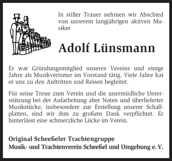 Traueranzeige von Adolf Lünsmann von KRZ