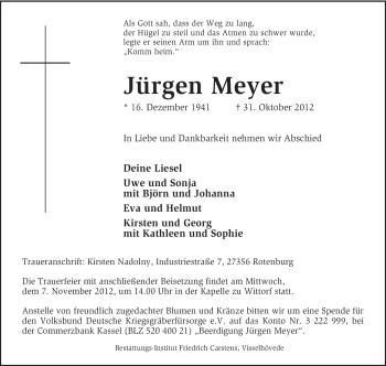 Traueranzeige von Jürgen Meyer von KRZ