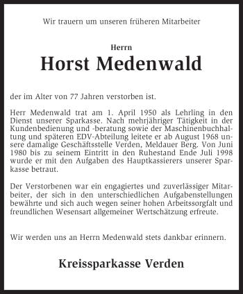 Traueranzeige von Horst Medenwald von KRZ