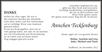 Traueranzeige von Annchen Tecklenburg von KRZ