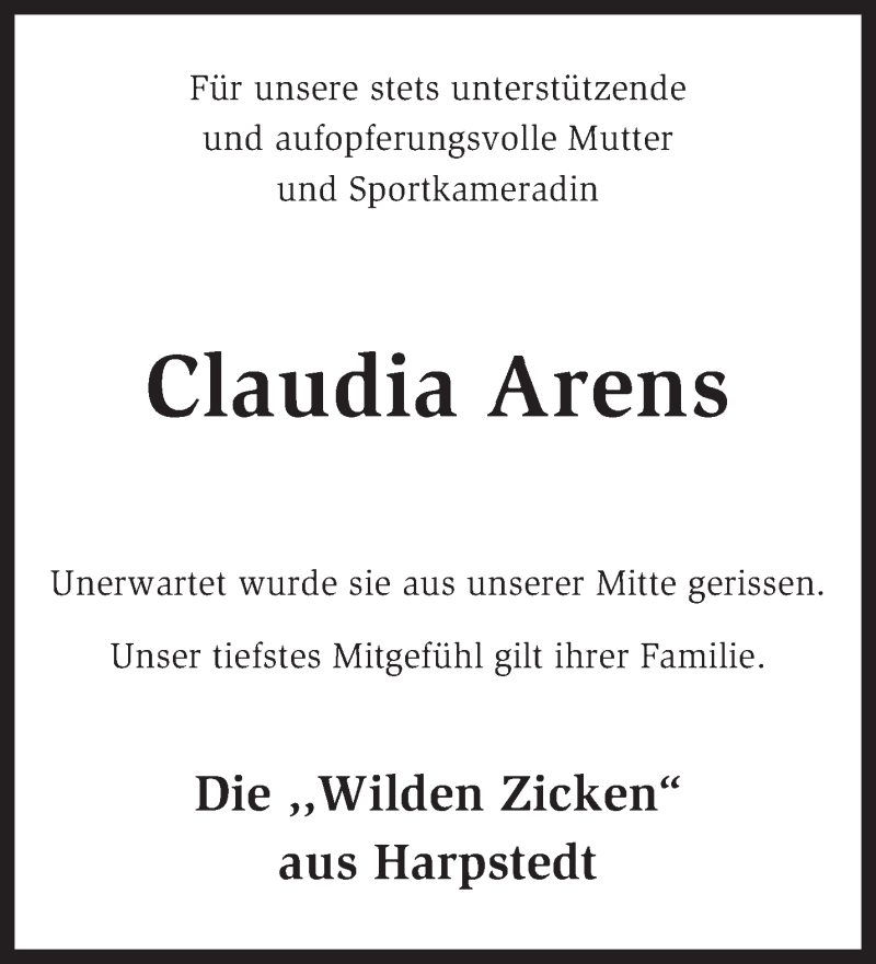  Traueranzeige für Claudia Arens vom 09.11.2012 aus KRZ