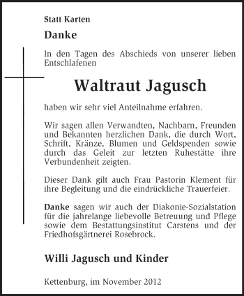 Traueranzeige von Waltraut Jagusch von KRZ