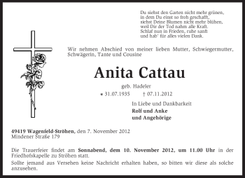 Traueranzeige von Anita Cattau von KRZ