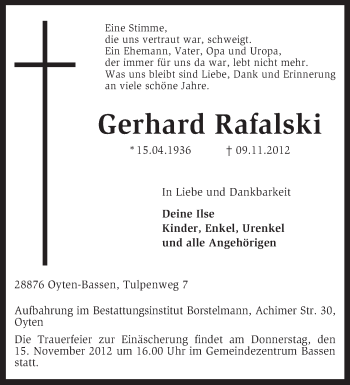 Traueranzeige von Gerhard Rafalski von KRZ