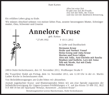 Traueranzeige von Annelore Kruse von KRZ