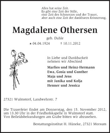 Traueranzeige von Magdalene Othersen von KRZ