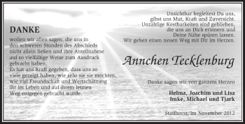 Traueranzeige von Annchen Tecklenburg von KRZ