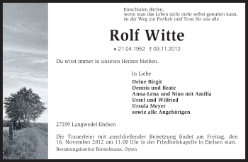 Traueranzeige von Rolf Witte von KRZ