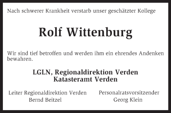 Traueranzeige von Rolf Wittenburg von KRZ