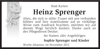 Traueranzeige von Heinz  Sprenger von KRZ