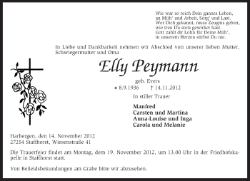 Traueranzeige von Elly Peymann von KRZ