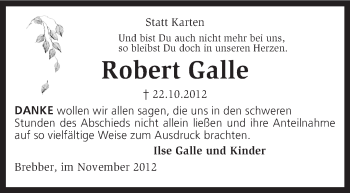 Traueranzeige von Rober Galle von KRZ