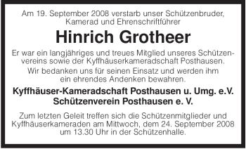 Traueranzeige von Hinrich Grotheer von KREISZEITUNG SYKE