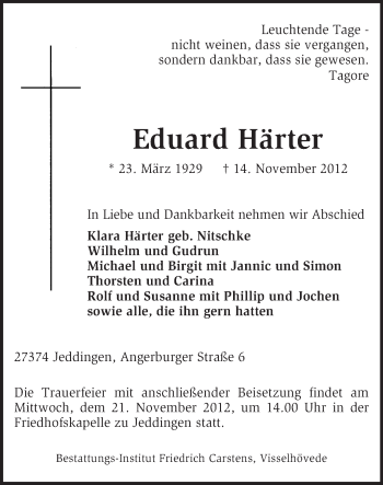 Traueranzeige von Eduard Härter von KRZ