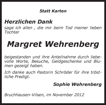 Traueranzeige von Margret Wehrenberg von KRZ