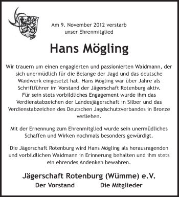 Traueranzeige von Hans Mögling von KRZ