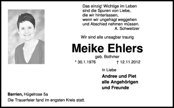 Traueranzeige von Meike Ehlers von KRZ