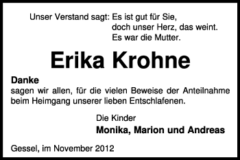 Traueranzeige von Erika Krohne von KRZ