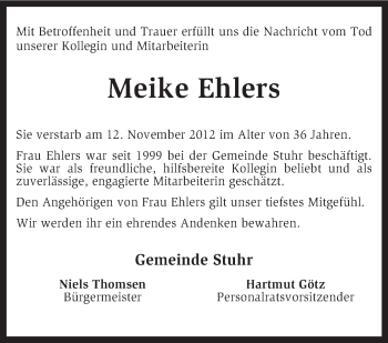 Traueranzeige von Meike Ehlers von KRZ