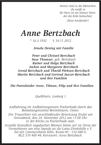 Traueranzeige von Anne Bertzbach von KRZ